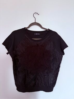 Vintage Anna Sui Rose appliqué design short-sleeve top - Medium